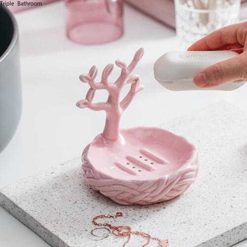Light Luxury Ceramic Rack Soap Home Pink Draining Soap Dish Holders Bathroom Storage Soap Packaging Boxes Kitchen Accessories