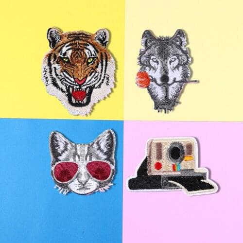 Tiger Rose wolf embroidery Fashion glasses cat patches motorcycle DIY decoration badge sticker iron on clothes accessories