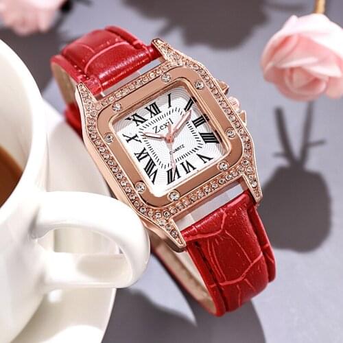 Ms han edition fashion square set auger belt contracted Roman numerals diamond watches quartz female table