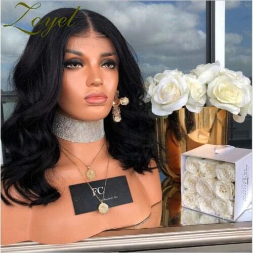 Zoyel Black BobWave Synthetic Lace Front Wig Glueless Heat Resistant Fiber Hair Natural Hairline For Women Wigs