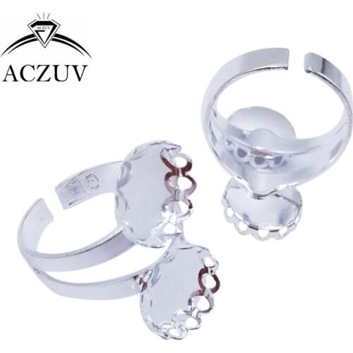 100pcs Silver Plated 12mm Double Cabochon Settings Lace Bezel Adjustable Rings Base Blank Findings Jewelry Accessories TJZT017
