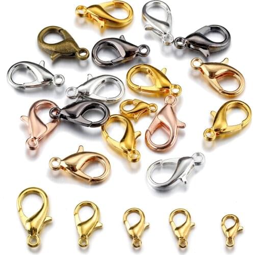 100pcs 10-18mm DIY Lobster Clasps for Bracelet Necklace Hooks Chain Closure Clasp Keychain Connector Jewelry Making Components