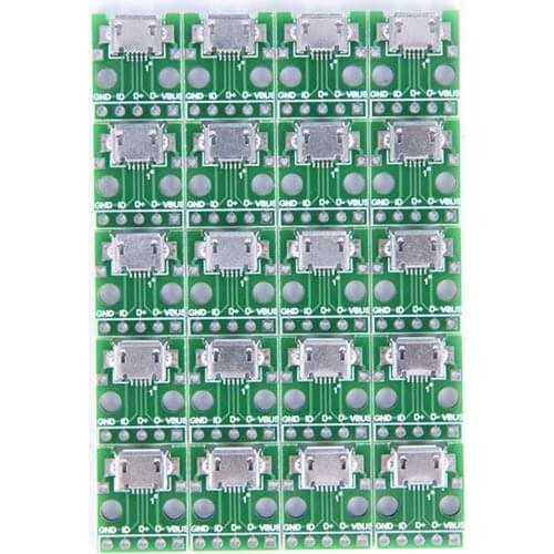 20pcs/lot Mini Micro USB to DIP 2.54mm Adapter Connector Module Board Panel Female 5-Pin Pinboard Micro USB PCB Type Parts