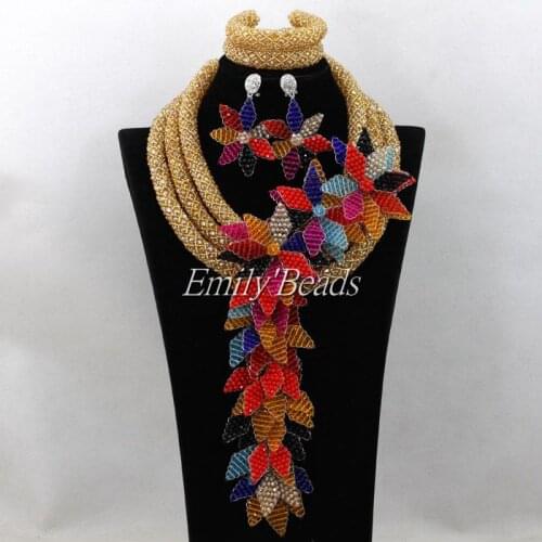 2016 Classic African Beads Costume Jewelry Set Big Flower Nigerian Wedding Crystal Beads Jewelry Set Free Shipping AIJ736
