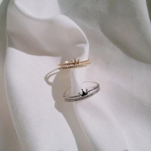 2021 Trendy Crown Gold/Silver Open Ring Cubic Zirconia 925 Sterling Silver Women Rings for Female Party Wedding Jewelry YRI215