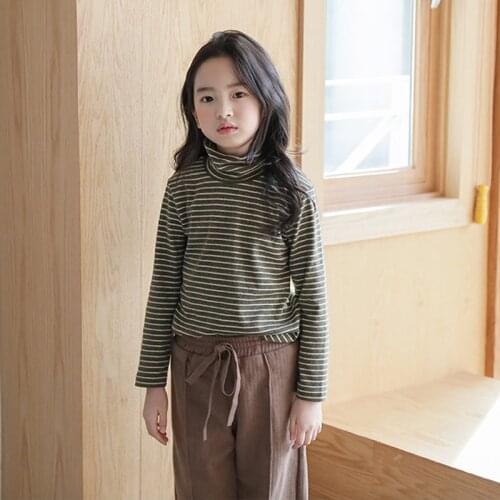 2019 Warm children clothing big girls turtleneck blouse Autumn stripe basic shirt Cotton long sleeve tops School kids costume