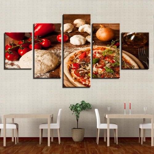 5 Panel Pizza Onions Printed Painting Modern Posters Home Decoration Wall Art Pictures Framework