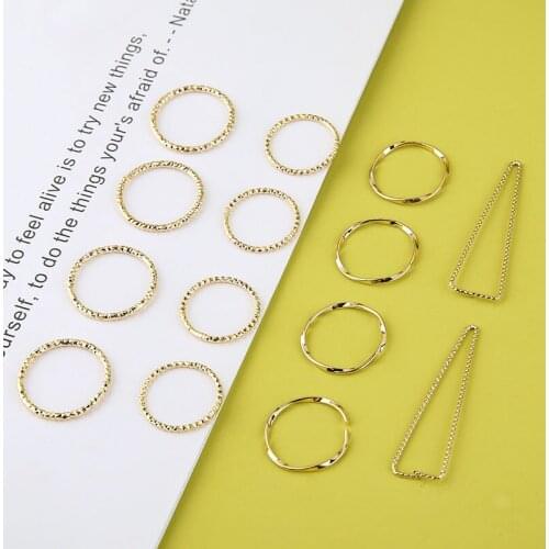 6pcs Korean Copper plated flower Earrings For Women hollow ring circle geometric triangle earring DIY jewelry necklace material