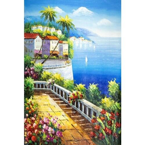Poster and Prints Abstract Mediterranean Sea Garden Landscape Oil Painting on Canvas Modern Wall Picture for Living Room Decor