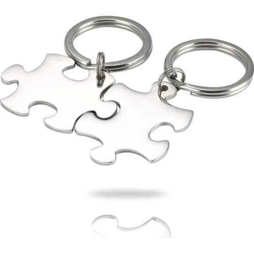 100% Stainless Steel Jigsaw Puzzle Keychain Blank For Engrave Metal Key Chain Mirror Polished Wholesale 10pair