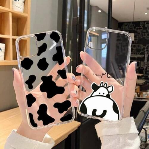 Phone Case For iphone 12 11 8 7 6s 6 5 5s 5c se plus mini x xs xr pro max New White Black Cow Symbol Pattern Print Transparent