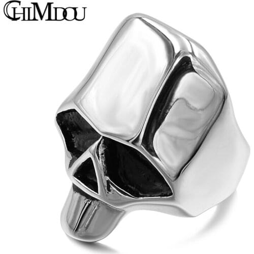 CHIMDOU Retro Punk Skull Ring Polished Stainless Steel Ring Men Biker Motorcycle Jewelry Wholesale,AR401