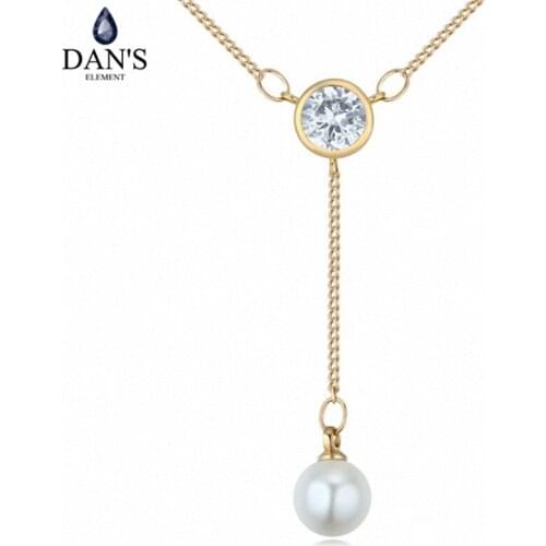 DANS Element Brand Colors AAA Zirconia Micro Inlays Fashion Long Tassel Pearl Pendant for Women Valentine Gift 125609