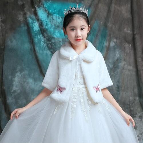 Cheap Half Sleeves satin strap thick soft Faux Fur shawl wedding flower girls shawl cape free sizes for wedding party