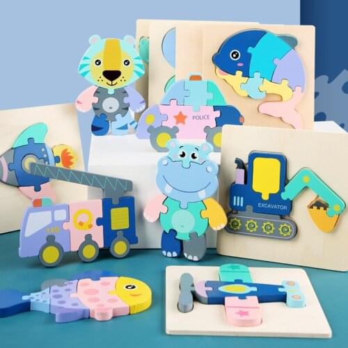 Kids Animal Montessori Puzzle 3D Traffic ocean Word Child Puzzle Wooden Toys Tell Story Educational Wooden Puzzles For Kids Gift