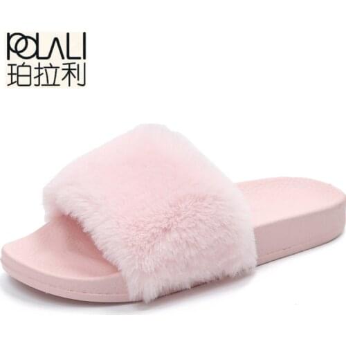POLALI Indoor Fur Slippers 2020 Warm Platform Shoes Woman Slip On Soft Flats Casual Floor Slipper Women Home Shoes XWT556