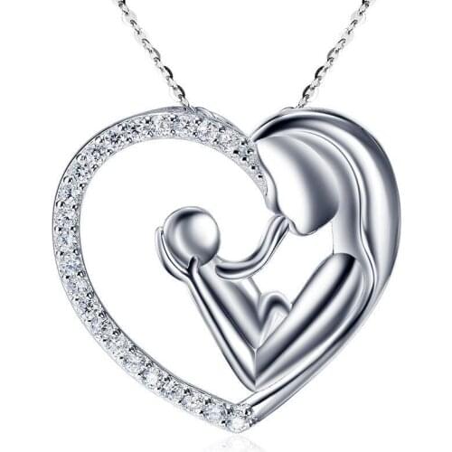 Hainon New arrival Fashion Hollow Love Heart Mom Pendant Necklace Silver Color Jewelry Zircon Gifts Necklace For Mother