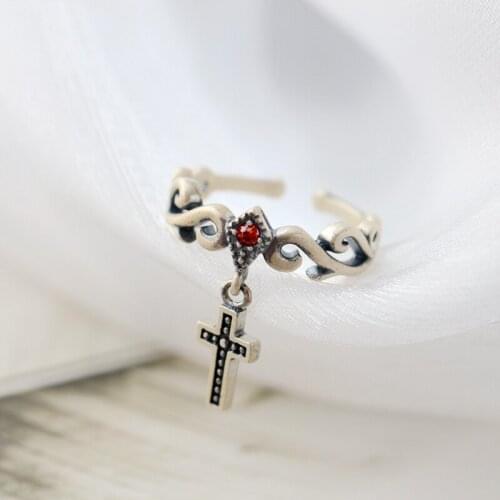 Classic Hot Sale 925 Sterling Silver Geometric Design Cross Open Ring Fashion Part Jewelry Gifts Retro Tide Flow High Quality