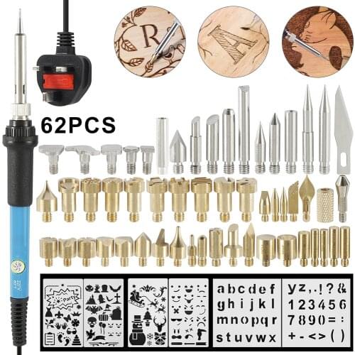 Wood Burning Kit Carving Pyrography Pen Kit 60W Adjustable Temperature Soldering Iron Welding Wood Embossing Burning set