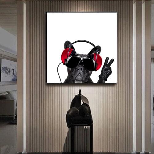 Lovely Dogs Canvas Piantings On The Wall Pictures For Living Room Dog Listening To Music Posters And Prints Cuadros Wall Decor