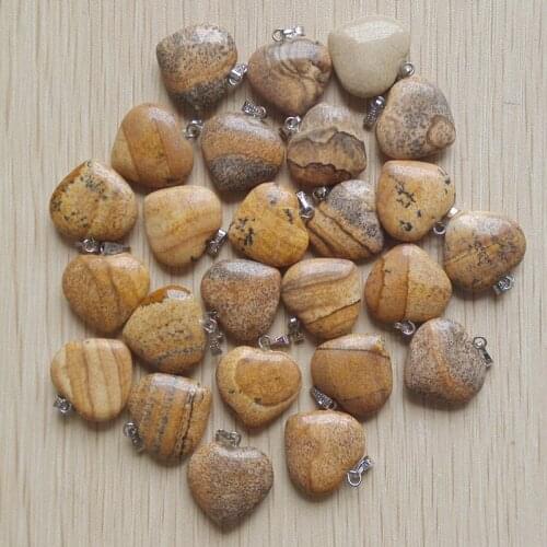 2018 fashion high quality natural Picture stone heart pendants for women and men jewelry 20mm 50pcs/lot Wholesale free shipping