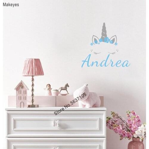 Makeyes Unicorn Custom Name Wall Sticker Home Kids Bedroom Wall Decor Girls Baby Wall Decals Personalized Names Decoration Q222