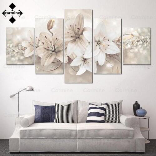 White Flowers Wall Art Poster and Print 5 Pieces Printing Canvas Picture Home Decoration Modern Simple Style Frameless Paintings