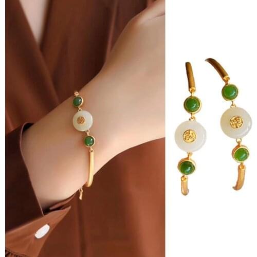 New inlaid natural and Baitian Chalcedony safety clasp Bracelet retro Chinese style palace women adjustable brand jewelry