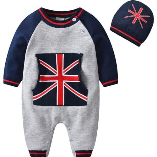 Autumn Spring Boys Clothes Baby Boy Romper Pullover Knitted Jumpsuit Newborn Cotton Romper Clothing Baby Boy Outfit With Hat
