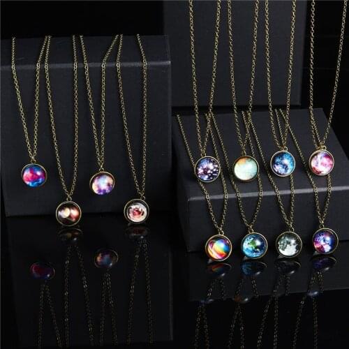 Glow In The Dark Galaxy System Double Sided Glass Dome Planet Necklace Pendant Ladies Jewelry For Valentines Day Gifts