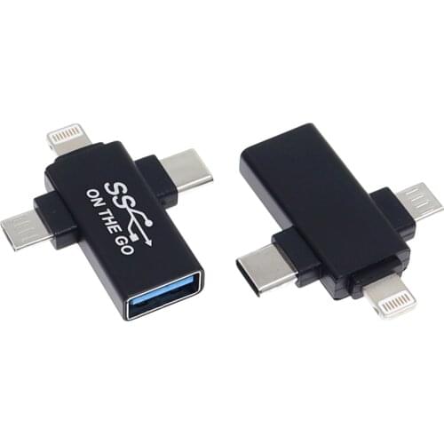 3 in 1 OTG Adapter Type C Micro USB Lightning 3.0 OTG Adapter USB 3.0 Data Transmit Converter for Tablet Hard Disk Drive iPhone