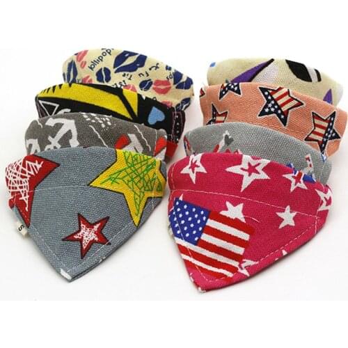 Dog Headscarf Large Pet Scarf Pet Headscarf Dog Cotton Print Washable Bow Tie Canvas Adjustable Cat Neck Decoration Accessories