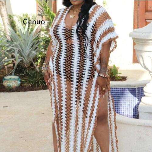 Boho Crochet Beach Dress Seaside Vacation Leisure Dresses Hollow Beach Long Dress Women Summer Beachwear