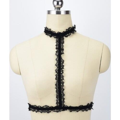 Christmas gift Black Lace Fetish Wear Bondage Harness Bra Body Harness Elastic Chic Lace Halter Cage Bra Choker Bralette Corset