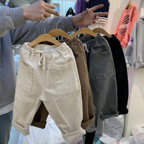 Korean style simple casual pants for boys and girls, comfortable elastic waist drawstring personalized pockets, Harlan pants