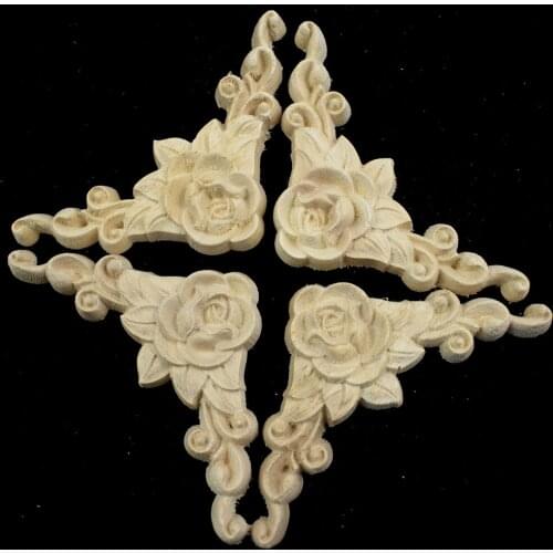 Rubber Wood Oak Carved Corner Onlay Applique Furniture Vintage Home Decoration Accessories Door Decoration DIY Figurines