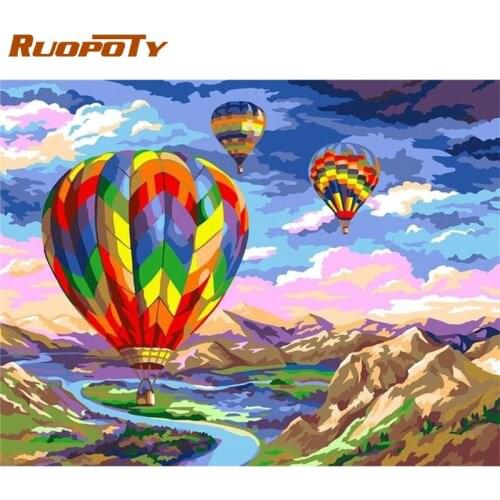 RUOPOTY Frame DIY Painting By Number Three Hot Air Balloon Scenery Picture By Number Handpainted Unique Diy Gift Wall Art