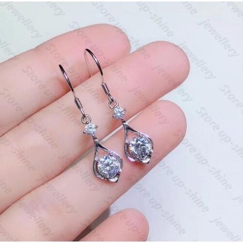 925 sterling silver earrings Classic style Diamond jewelry Mosan diamond 1CT Circular shape 5mmx2 earrings Wedding Party gift ea