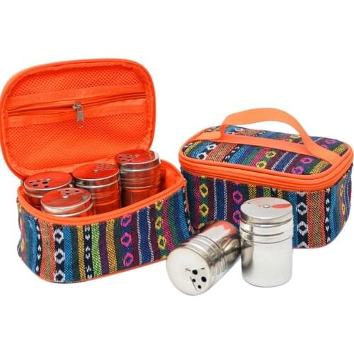 Picnic Bag BBQ Spice Condiment Bottles Storage Bag Camping Seasoning Organizer Bottle Outdoor Tableware Barbecue Tool Makeup Bag