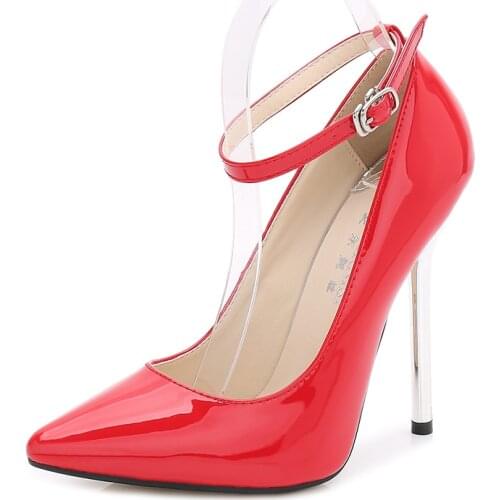 Spring Autumn Woman Ankle Strap Pumps White Red Wedding Shoes Women Dress Shoes Ladies High Heels Pump Big Size 35-44 DB0047