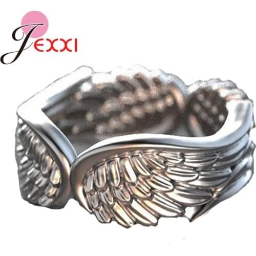 Creative Angel Wings Ring Vintage 925 Sterling Silver Feather Rings For Women Punk Jewelry Female Engagement Promise Bands