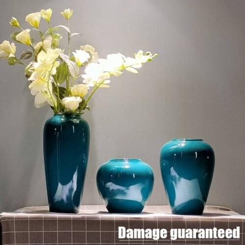 Home Decoration Insert Craft Simple Glaze Pure Blue Vase Flower Arrangement Living Room Modern Style Artistical Vase