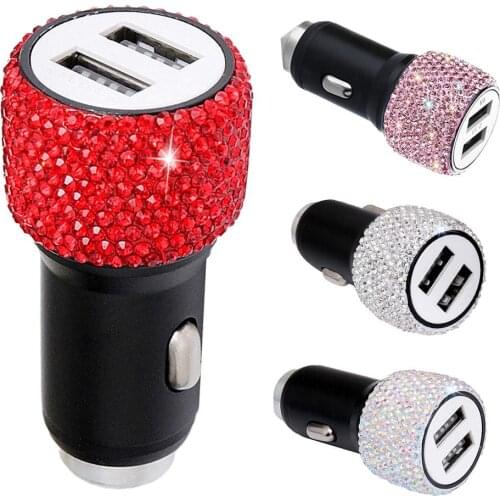12-24V Universal Mini Dual USB Rhinestones Fast Charging Charger Adapter accessory for Phone GPS Camera Mp3 Auto electronics