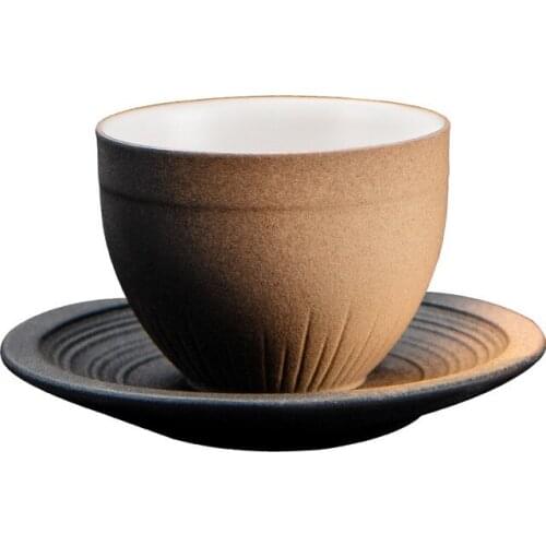 Vintage cup with saucer Japanese stoneware gradient ceramic tea cup home master cup personal retro tea bowl