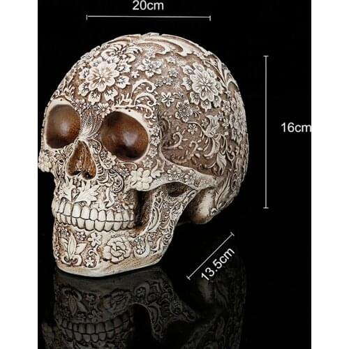Vintage Halloween Resin Craft Skull Head Statues & Sculptures Figurine Garden Ornaments Creative Art Carving Flower Statue