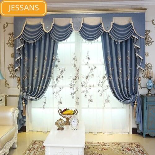 High-end Luxury European-style Blackout Curtains Embroidered Curtains for Living Room Bedroom Window Screens Custom Curtain Head