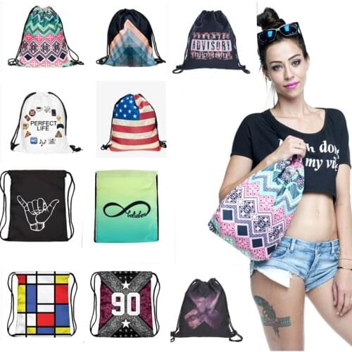 ZHBSLWT New Fashion Drawstring Bag Women Backpack 3D Printing Travel Softback Women Mochila 078