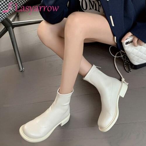 Lasyarrow 2020 Elastic band Women Boots Winter Ankle Boots For Women Chunky Heel Platform Women Hot Chelsea Boots Shoes Woman