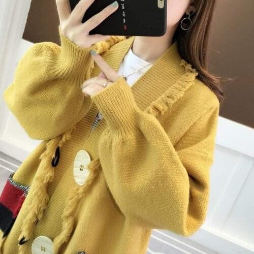 2021 New Spring Autumn Women Tassel Patchwork Sweater Cardigan Jacket Female Long Sleeve Warm Coat Casaco Feminino X333