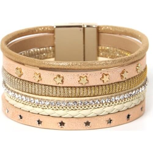 Kirykle Pentagram Women Fashion Bracelet Crystal Charm Bohemian Multilayer Wrap Leather Bracelets & Bangles Femme Jewelry